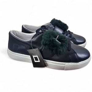 Anthropologie D.A.T.E Women's Black Faux Fur Buckle Sneakers Size 7 NWT